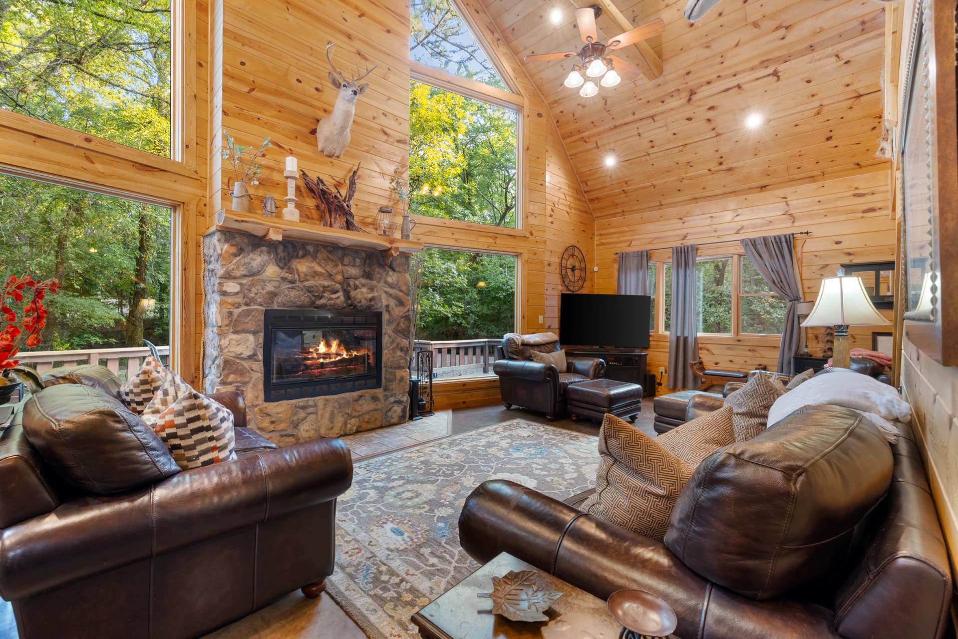 open living room, fireplace