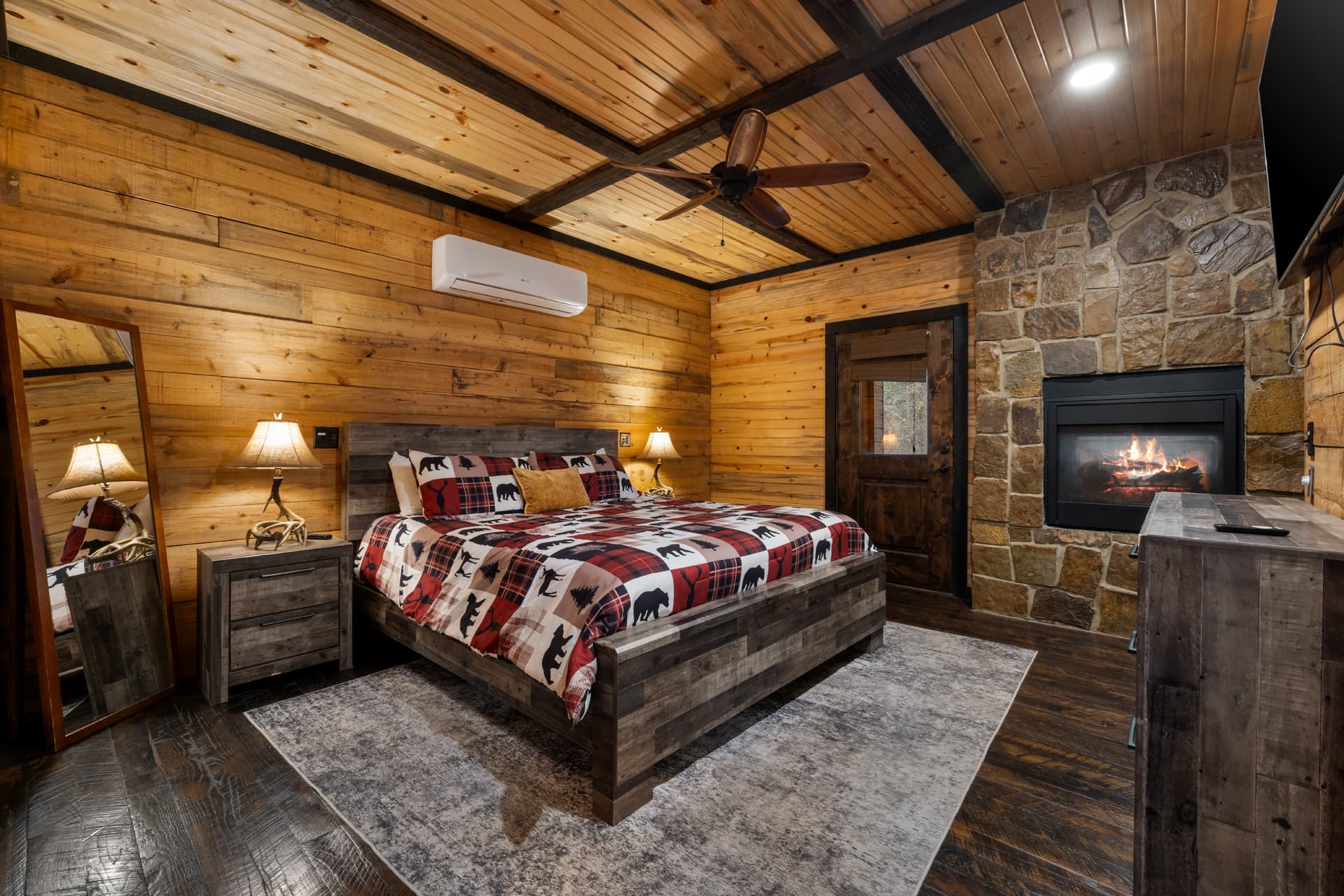 king bedroom with fireplace