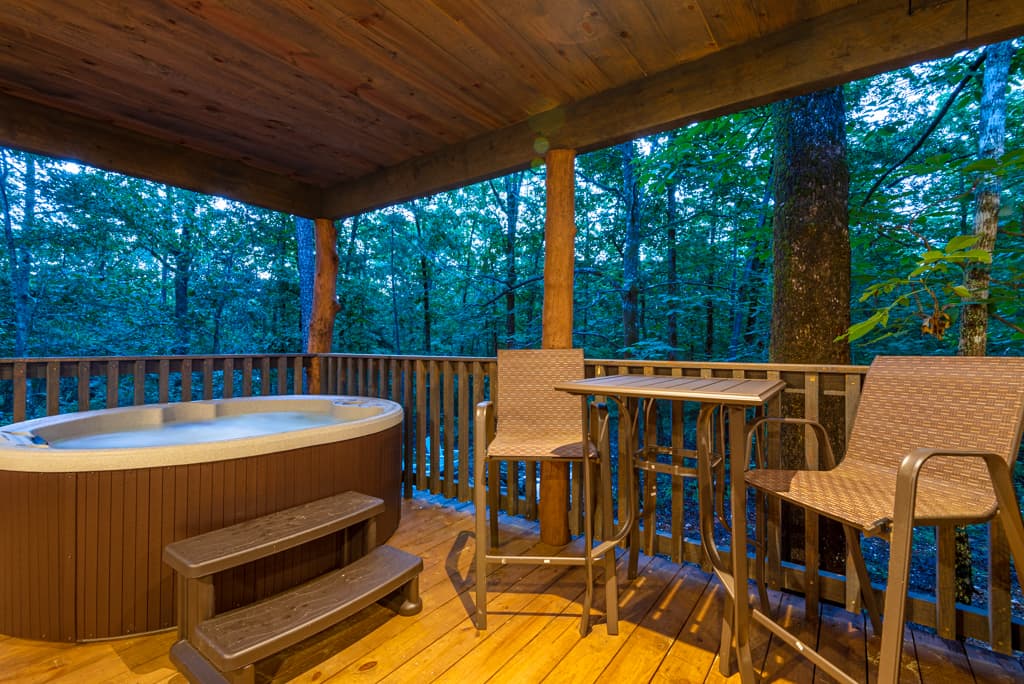 Hot tub on covered patio
