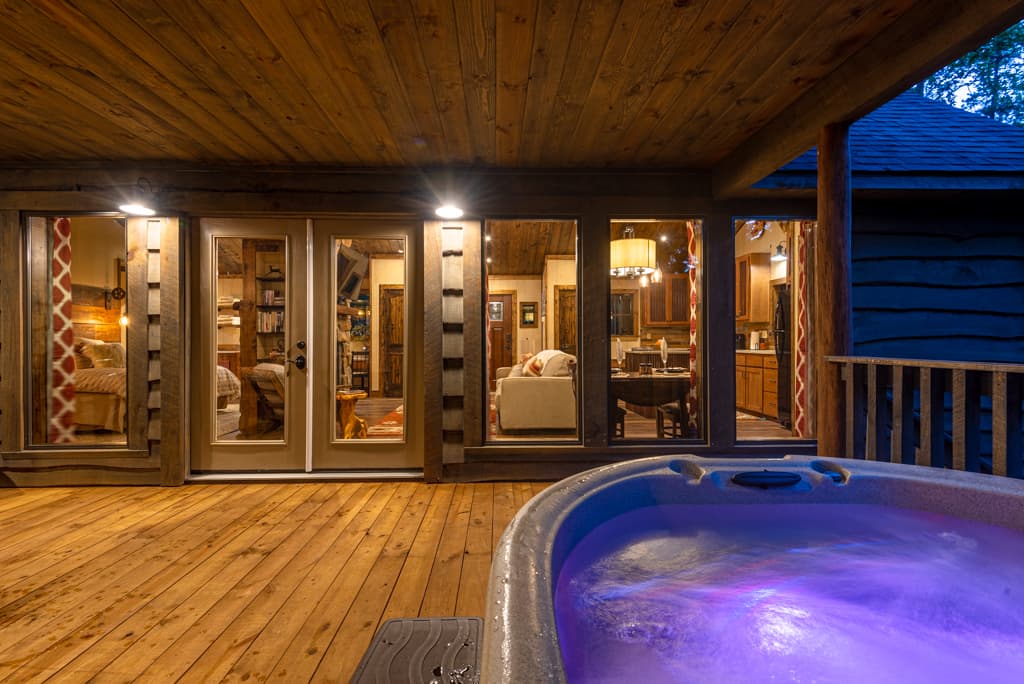 hot tub on covered deck