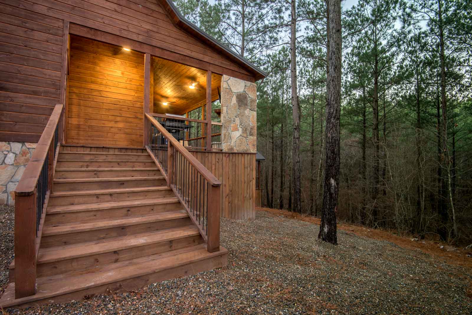 Porch stairs on side of cabin