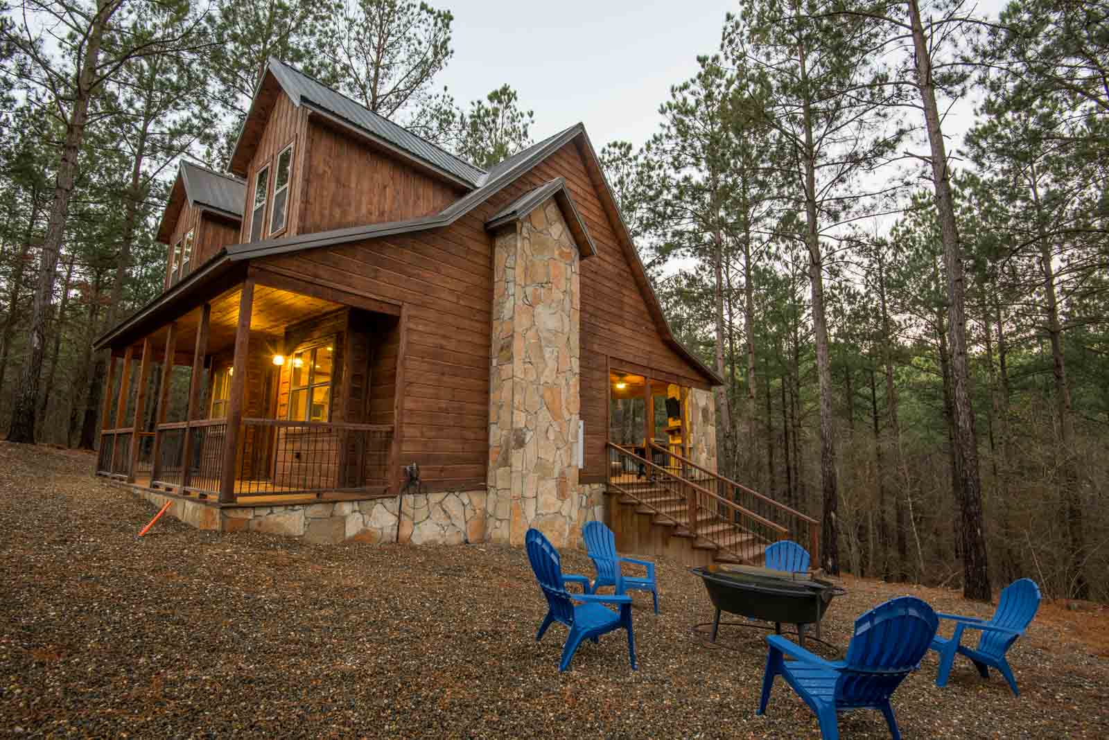 Fire pit next to cabin