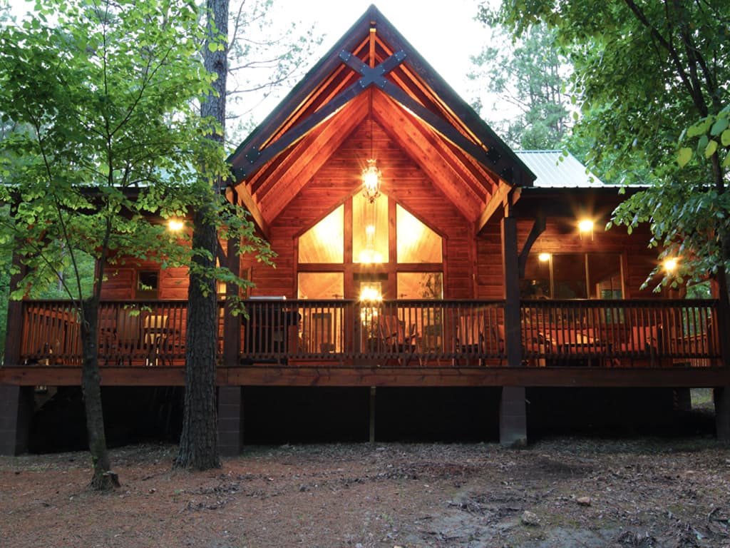 Front of log cabin
