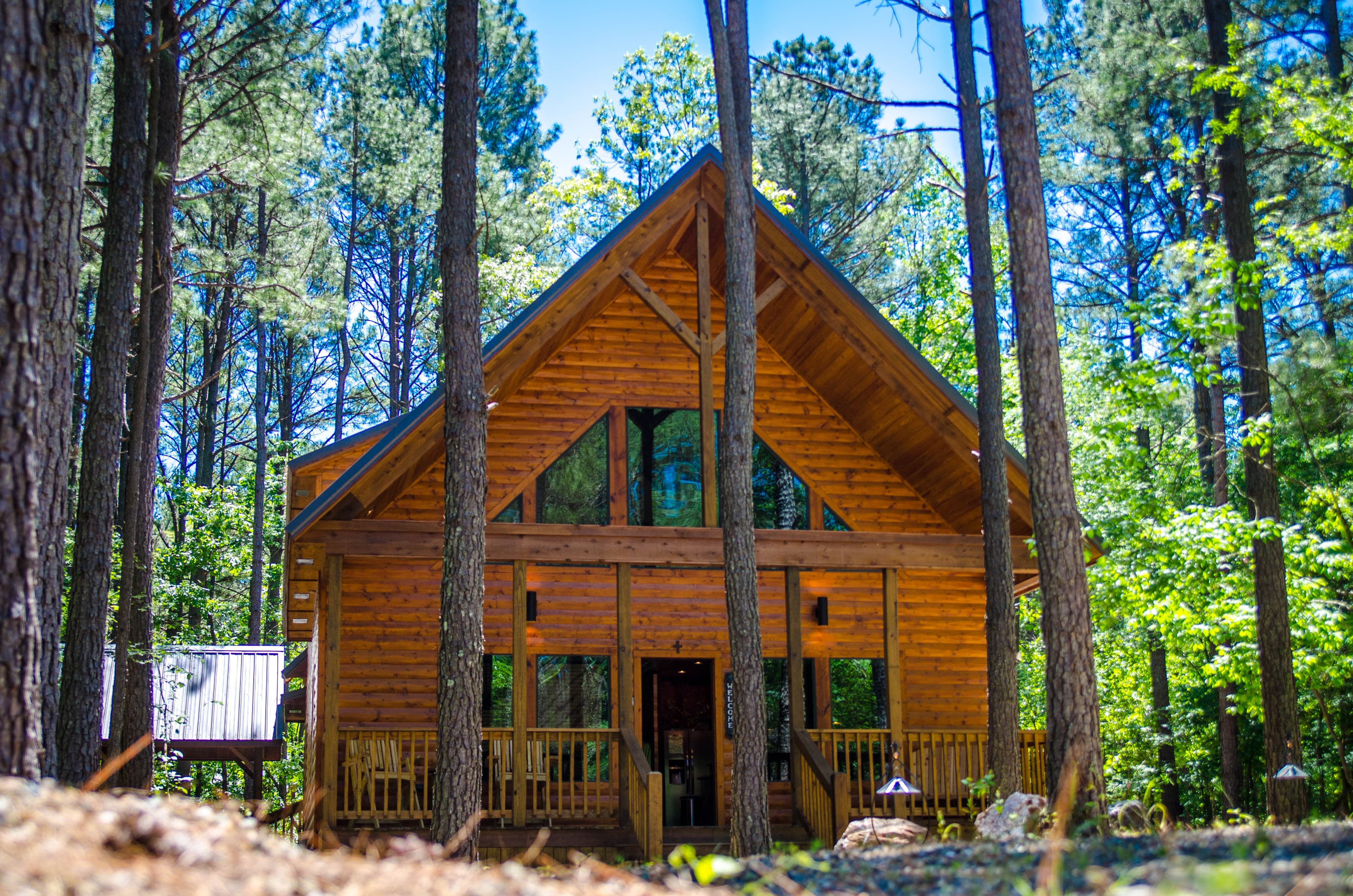 Front of log cabin