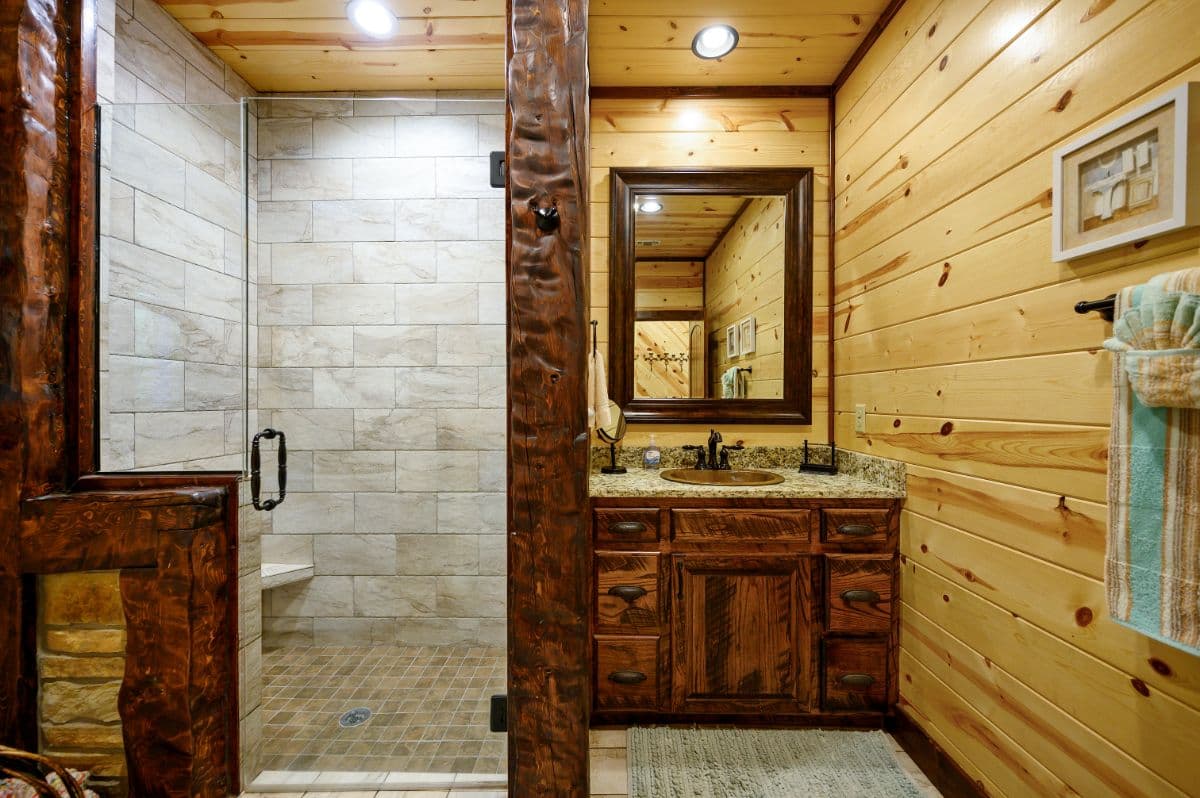 Walk in shower and sink