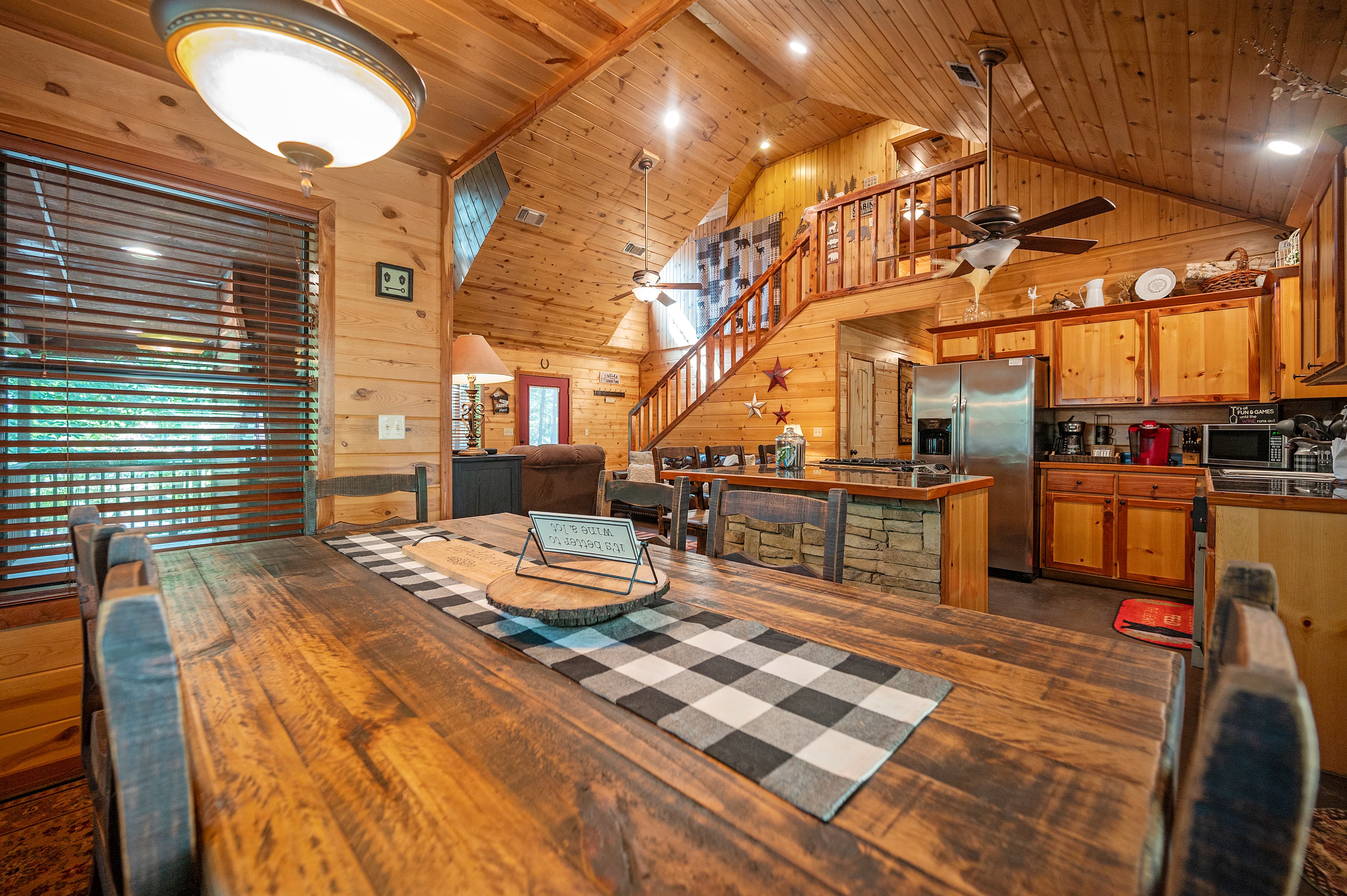 Dining table in open dining room