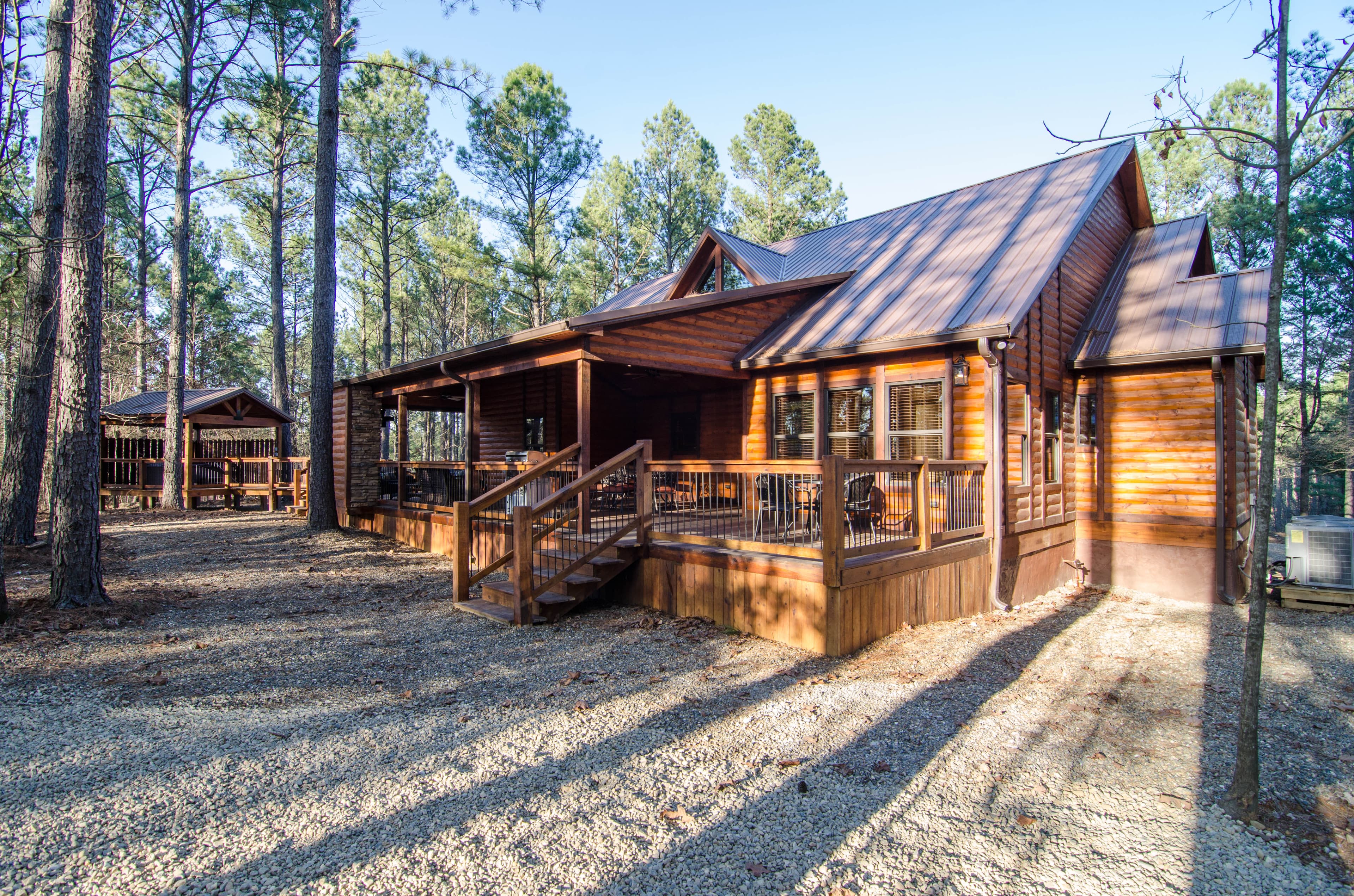 Backyard with gravel and back porch