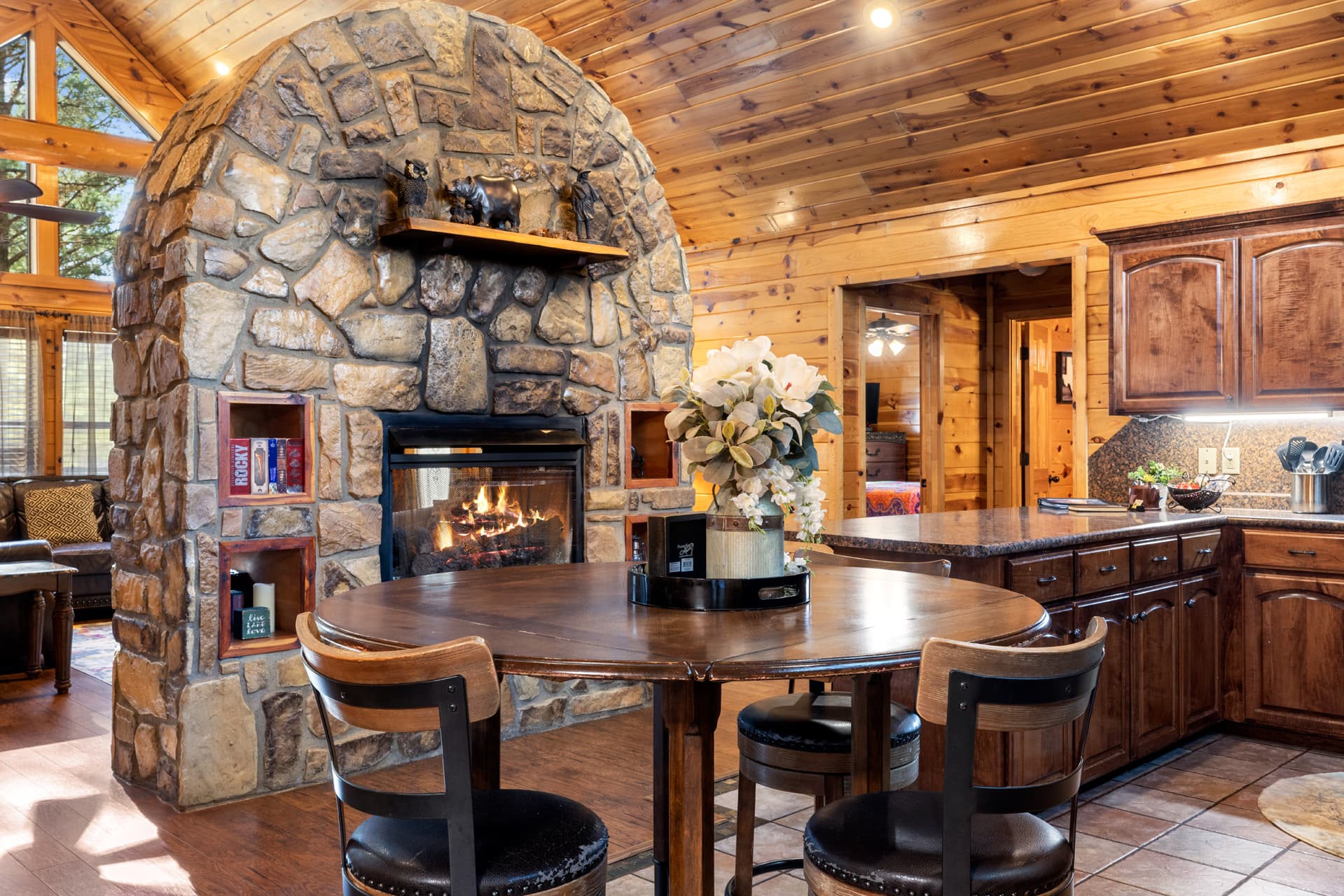 Dining table in open dining room