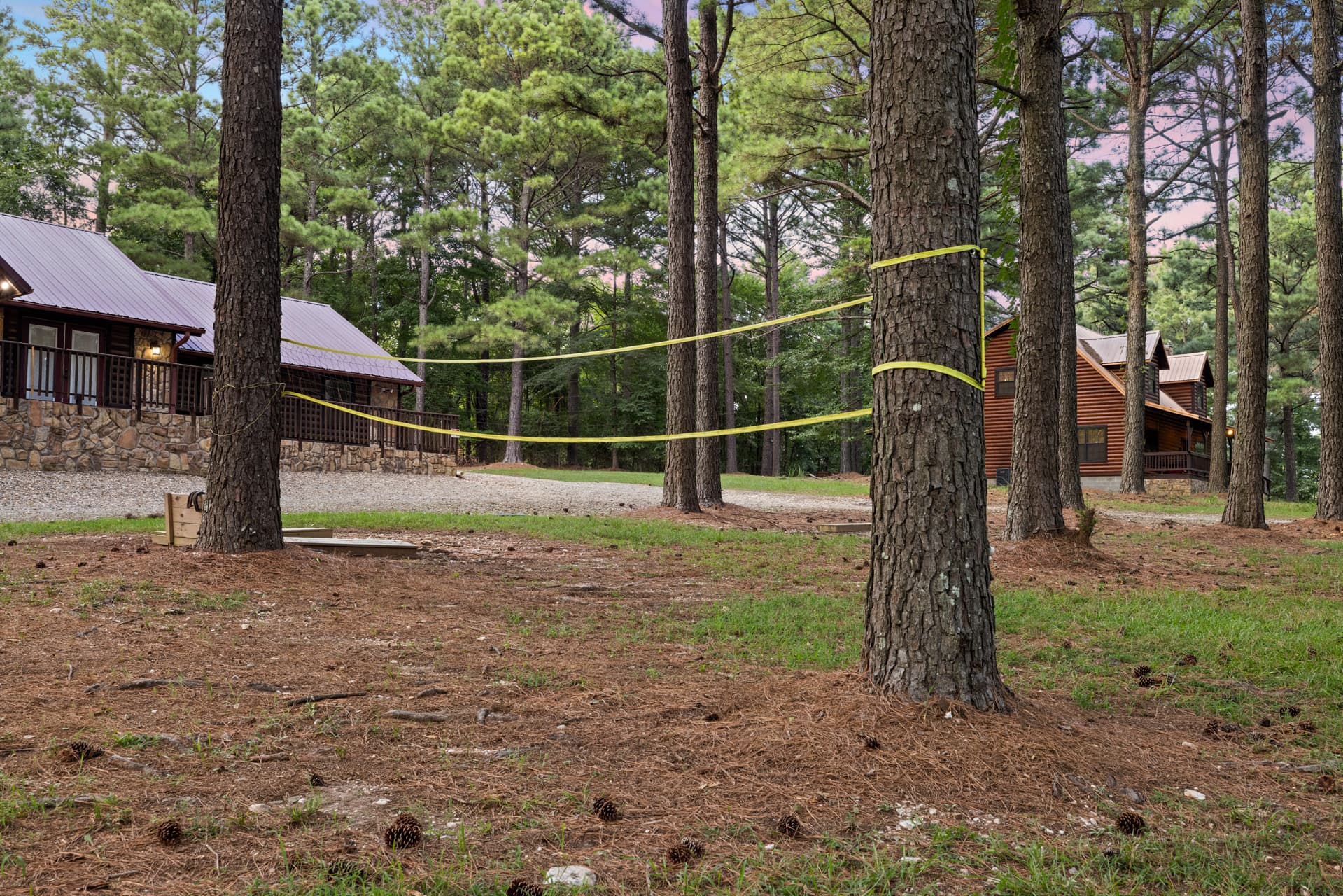 Volleyball net in the spacious front yard