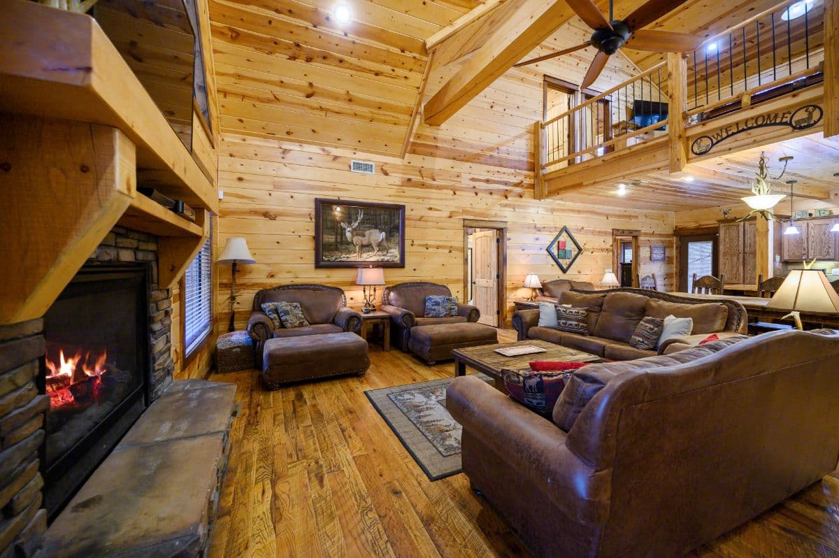 open living room with fireplac