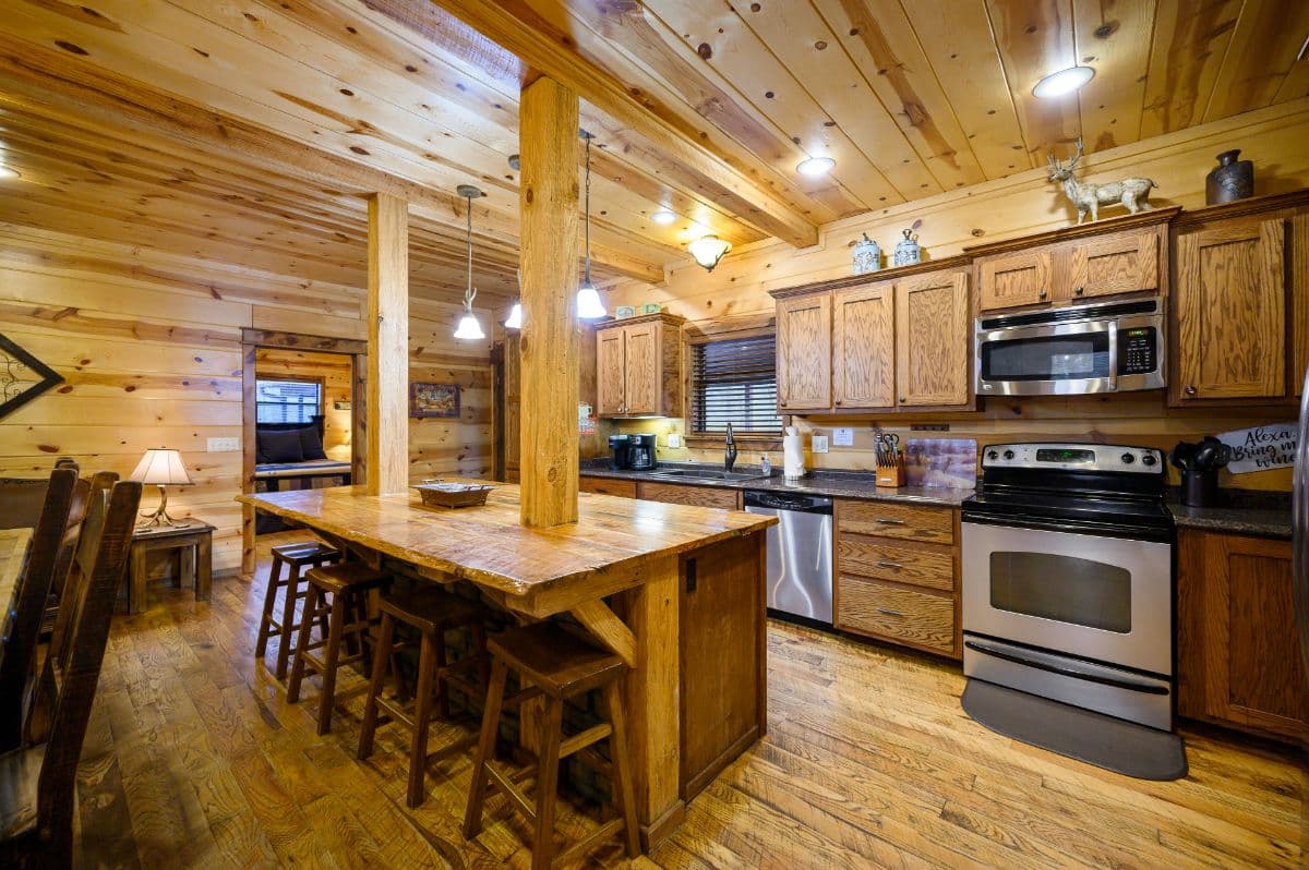 open kitchen with island and seating