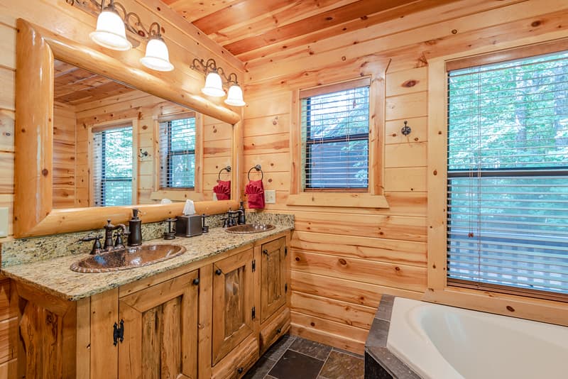 Bathroom sinks and large bathtub