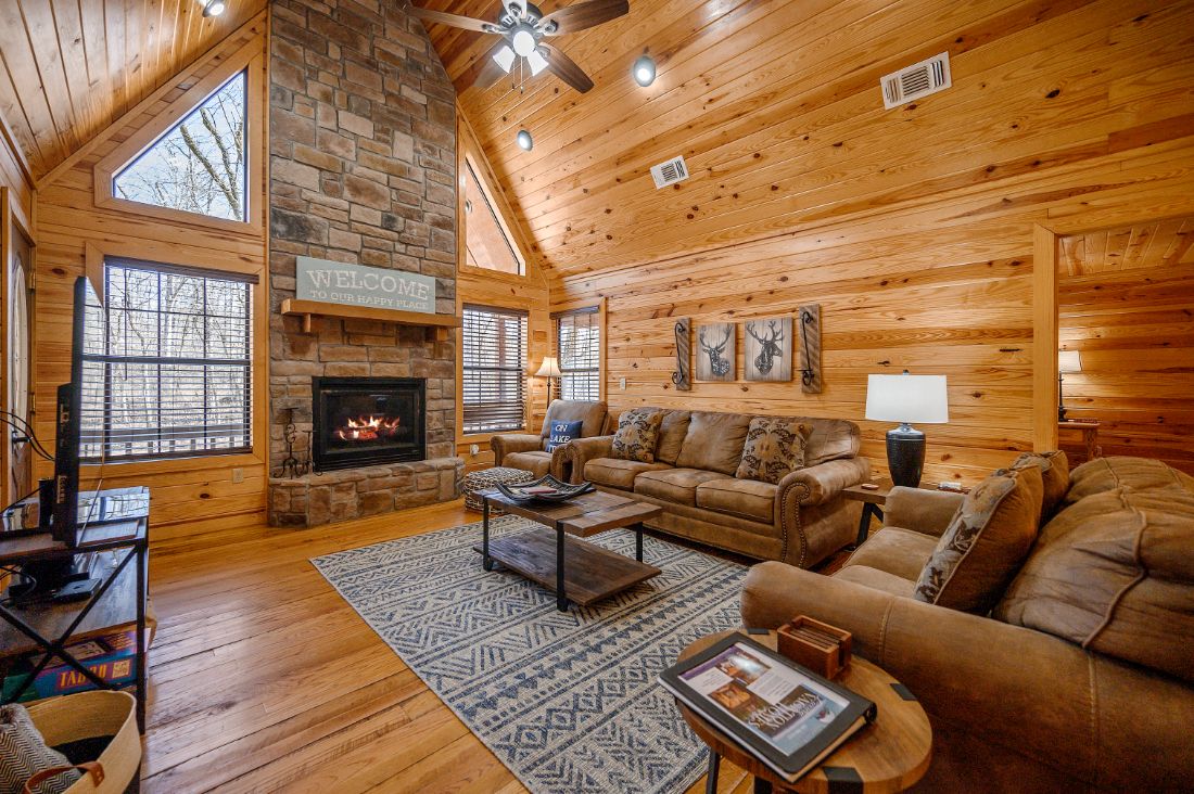 Living area with fireplace and tv
