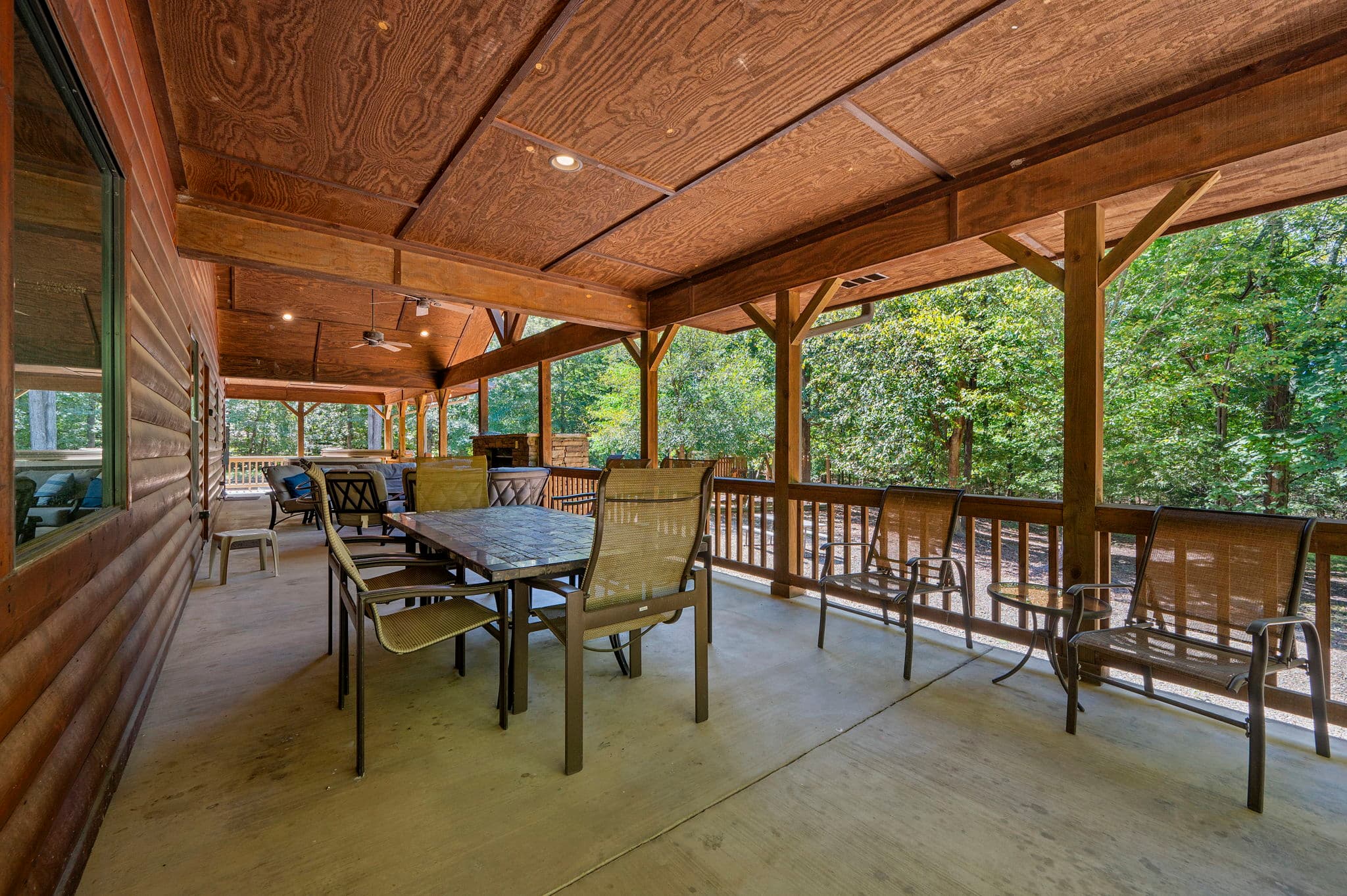 fireplace on back covered porch