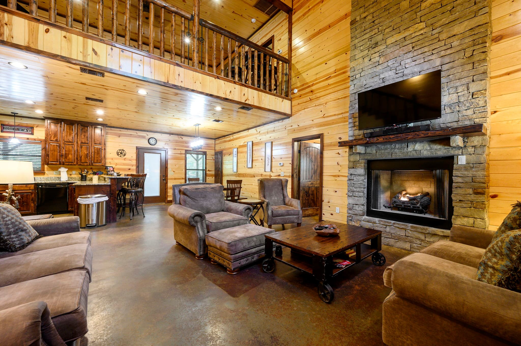 couch faces fireplace