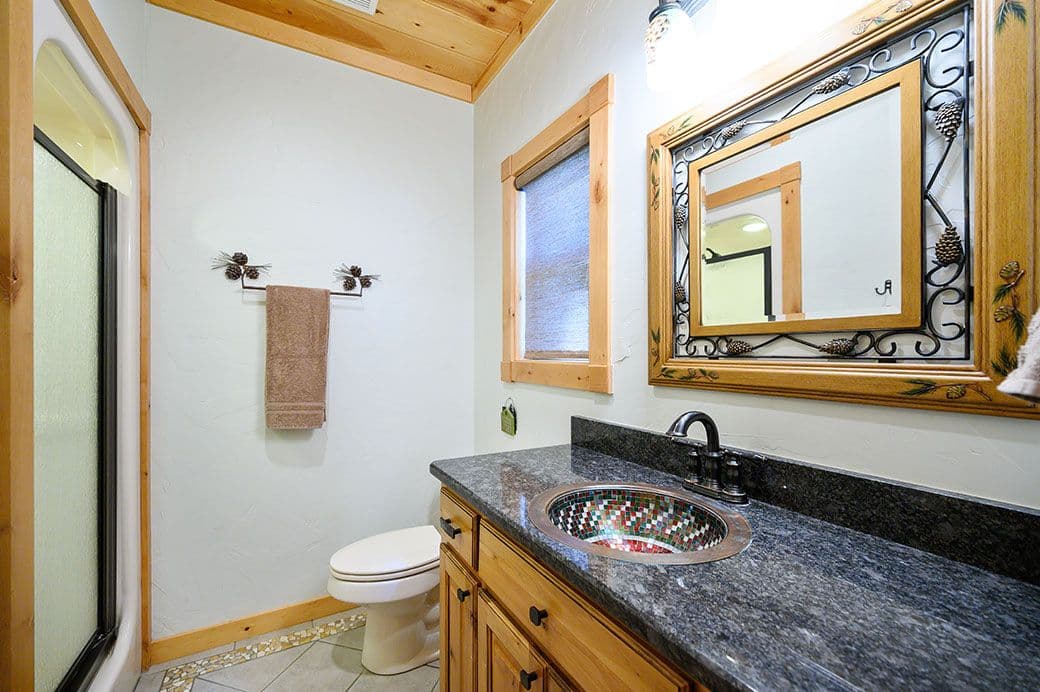 Bathroom sink, toilet, & shower