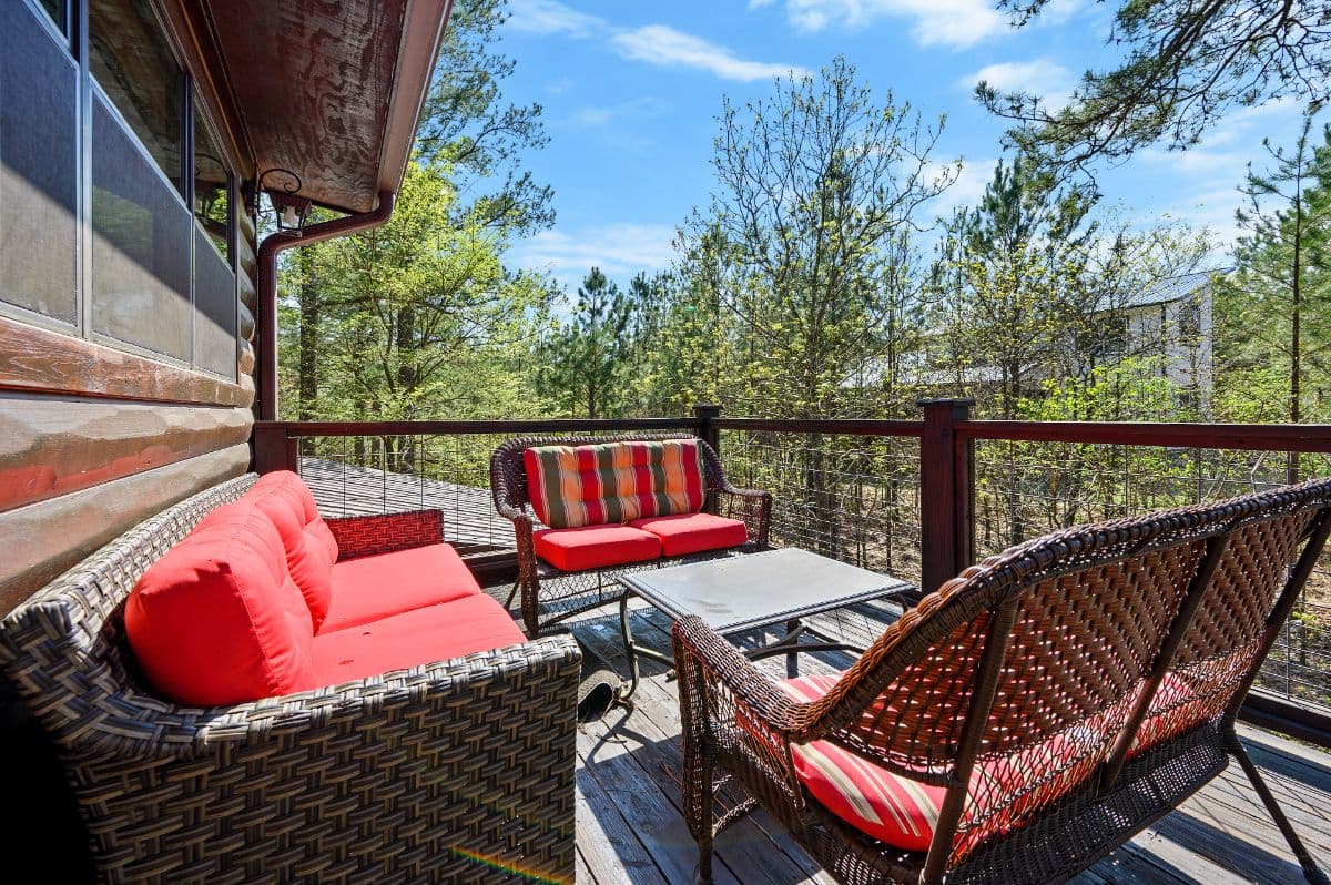 Front door, covered porch seating
