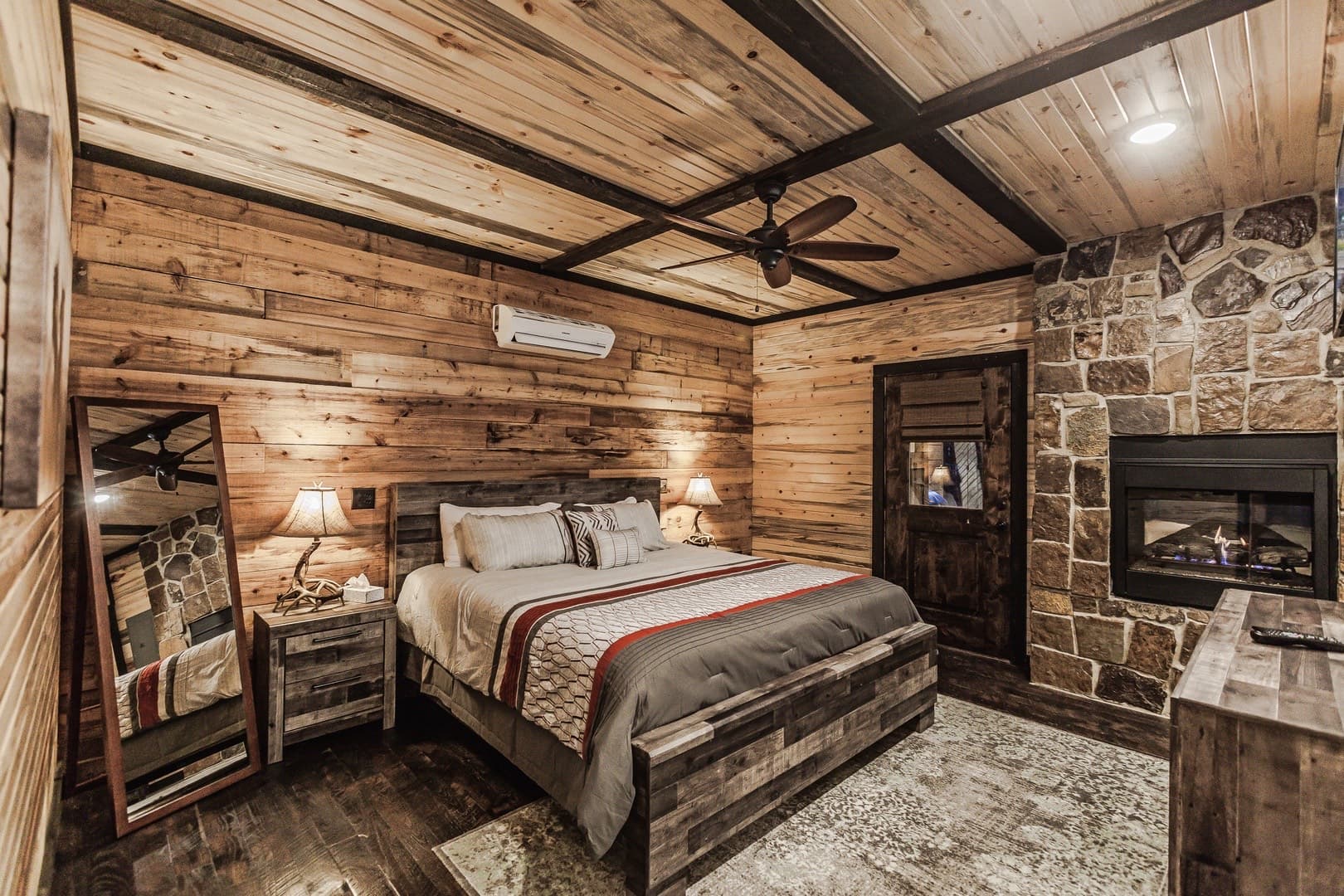 king bedroom with fireplace