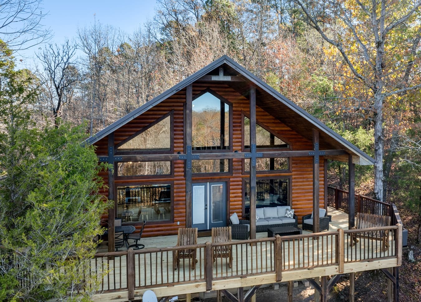 Back of log 2 story cabin