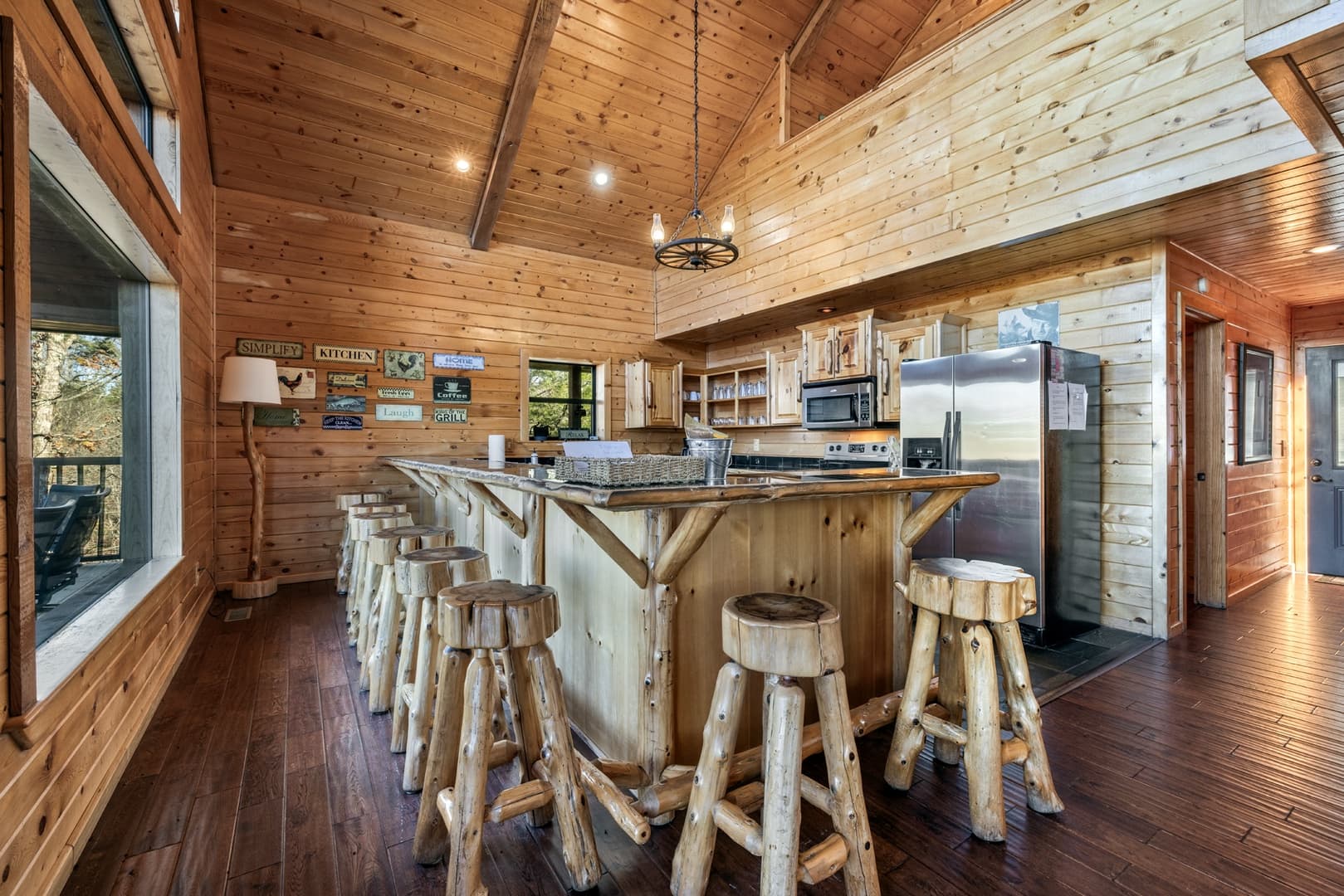Open kitchen with large bar