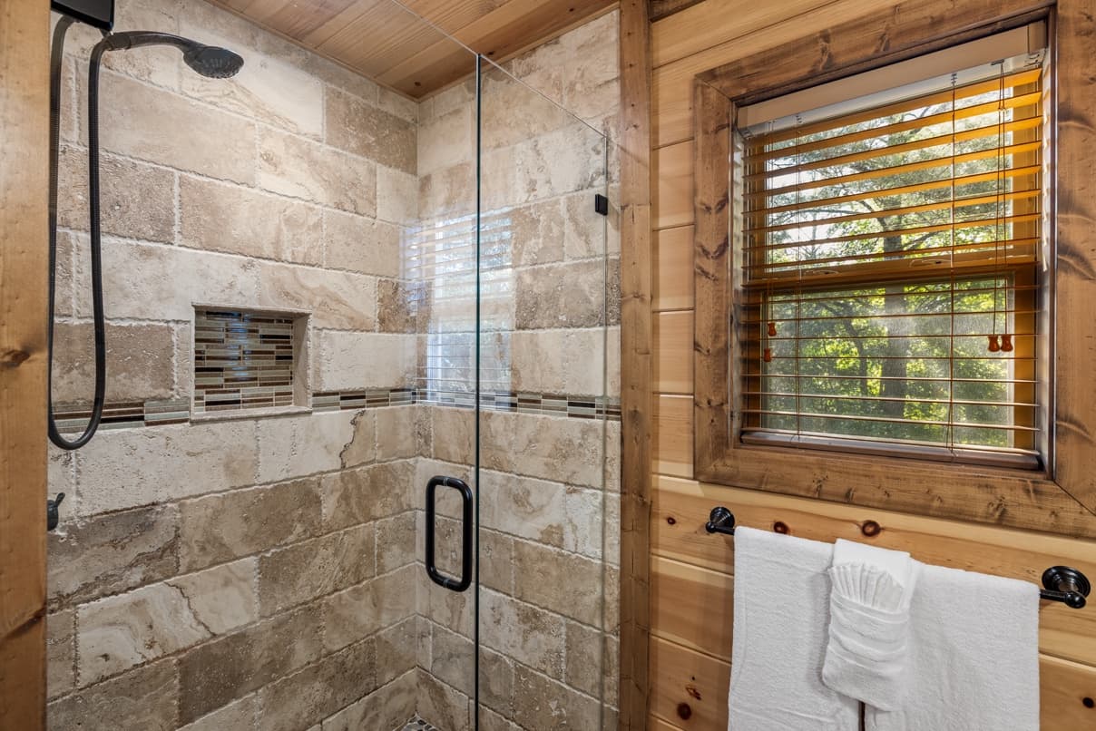 Tile shower with glass door