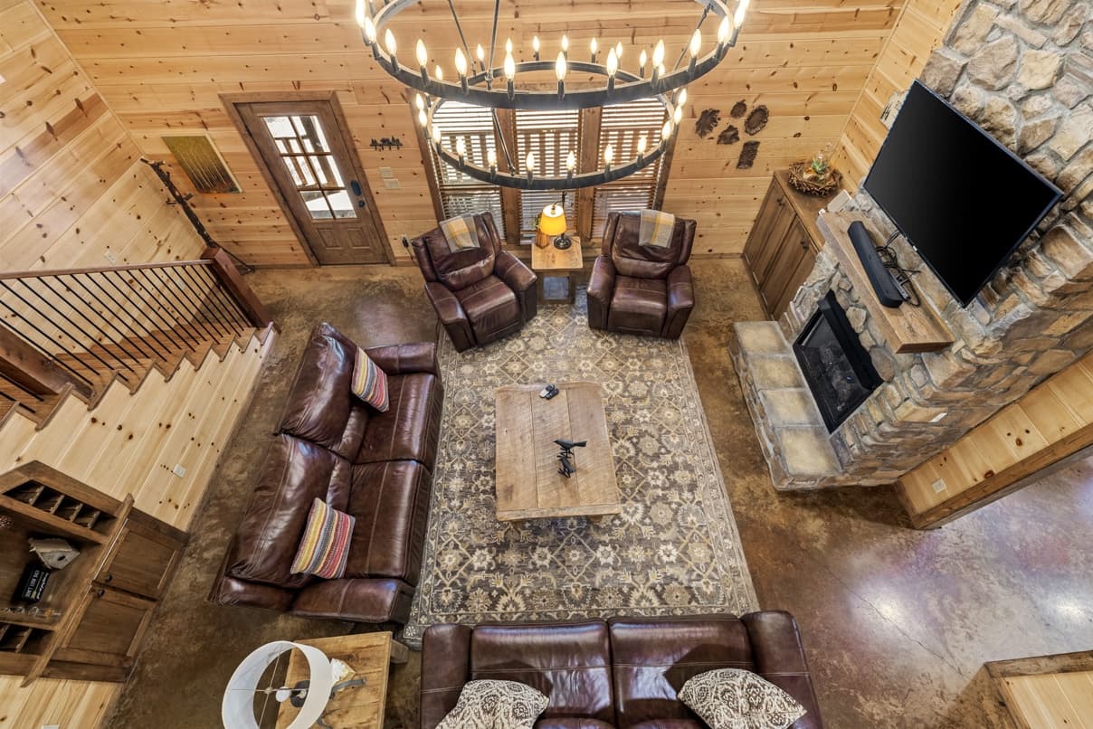 Open living room, Large couch, love seat, 2 chairs (all leather)