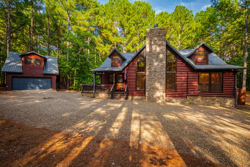 Front of log cabin