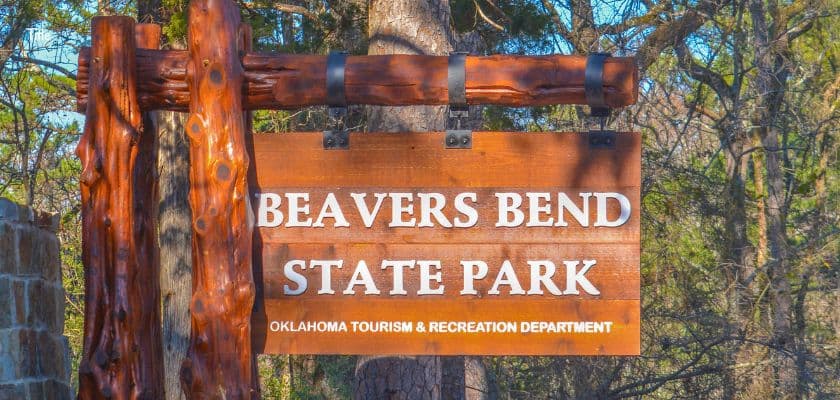 Sign for Beavers Bend State Park in Oklahoma.