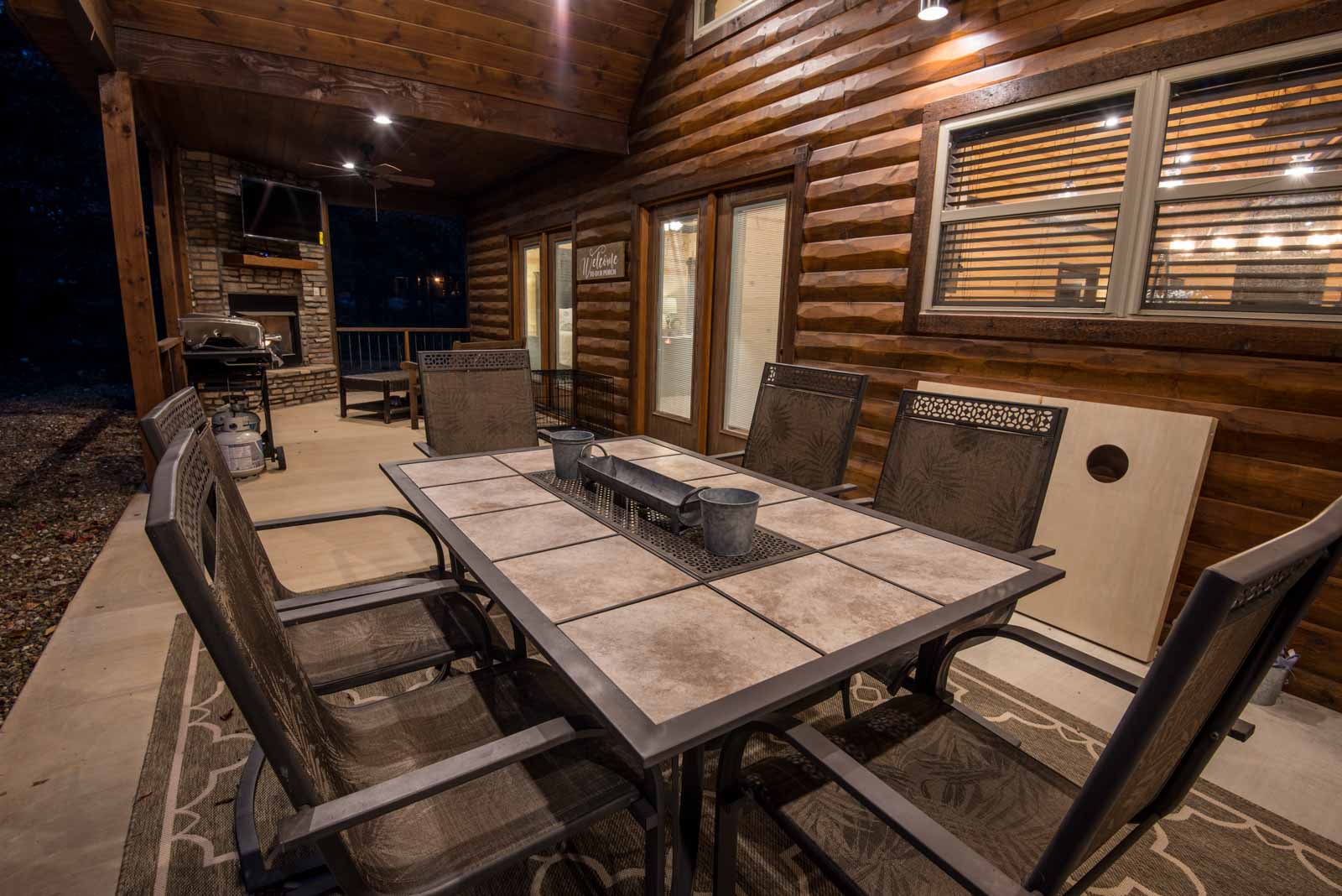 Outdoor table on covered porch