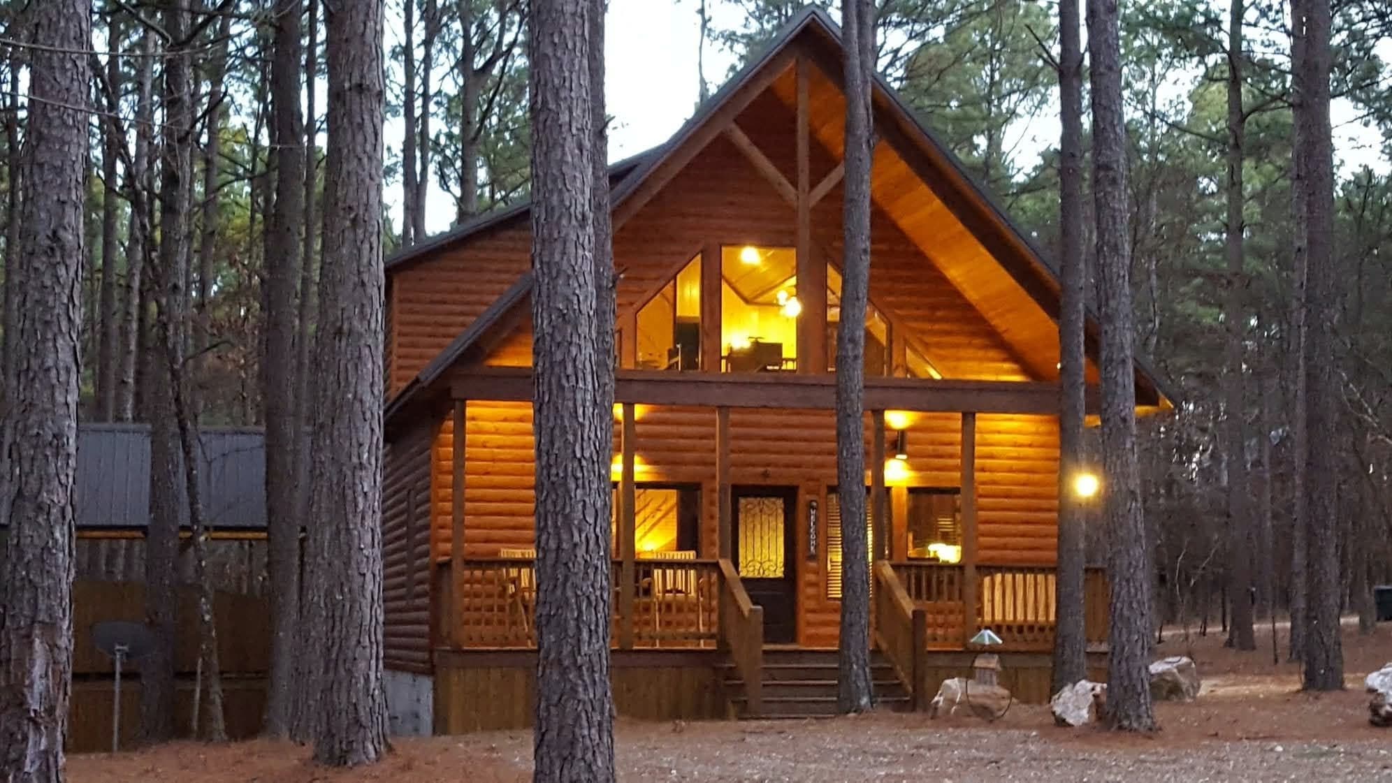 Front of log cabin