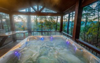 The hot tub at a Broken Bow cabin to relax in during an Oklahoma winter getaway.
