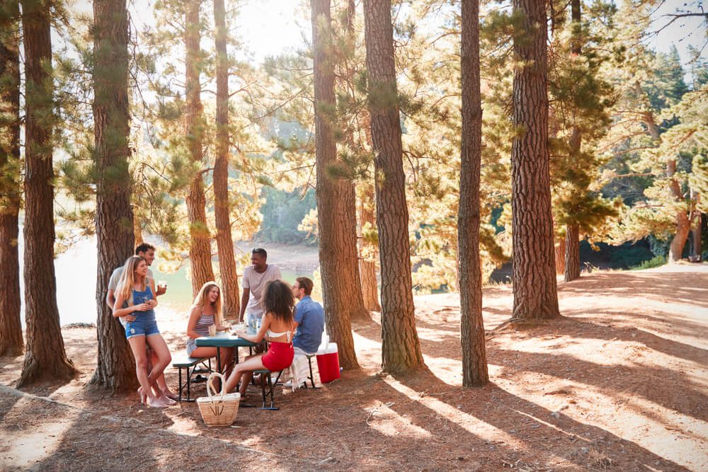 A group enjoying a picnic in a Broken Bow park.